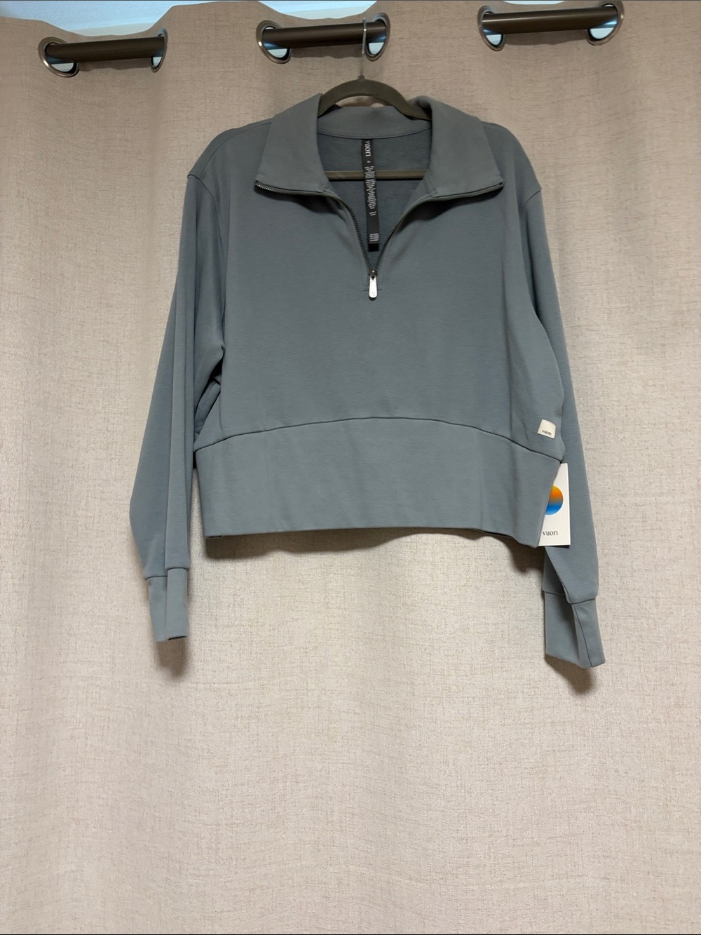 Vuori Half-Zip Cropped Sweatshirt in Slate Blue Gray
